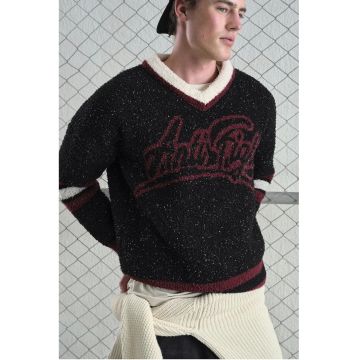 Pulover barbati -  supradimensionat - elastic - negru - poliester