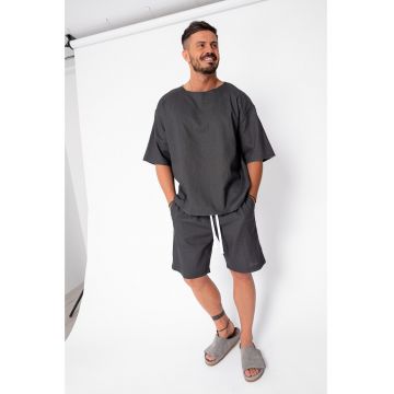 Set Lino 100% In Tricou si pantalon scurt Grey Anthracite Premium Edition New 21833