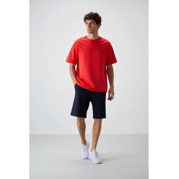 Set Tricou Supradimensionat si Pantaloni Scurti  Elastic - Rosu - Bumbac si Poliester -