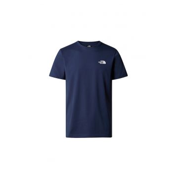 Tricou din amestec de bumbac cu decolteu la baza gatului - Bleumarin