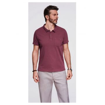 Tricou polo clasic din tricot de bumbac  OM-POWS-0142 - Visiniu