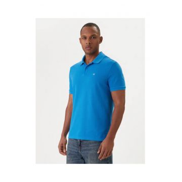 Tricou polo cu detaliu logo brodat - Albastru