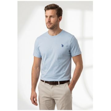 Tricou slim fit cu logo brodat - Albastru azur