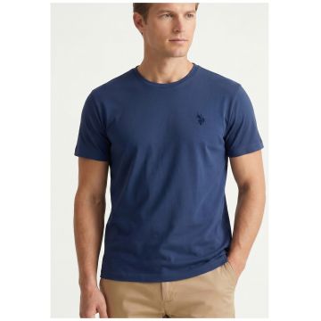 Tricou slim fit cu logo brodat - Albastru inchis