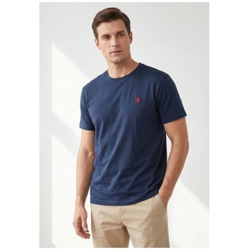 Tricou slim fit cu logo brodat - Bleumarin