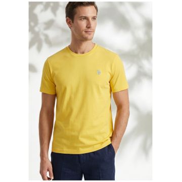Tricou slim fit cu logo brodat - Galben