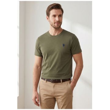 Tricou slim fit cu logo brodat - Kaki inchis