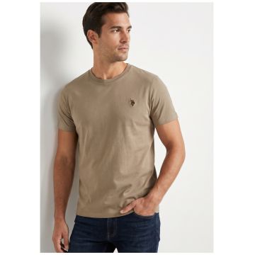 Tricou slim fit cu logo brodat - Maro deschis