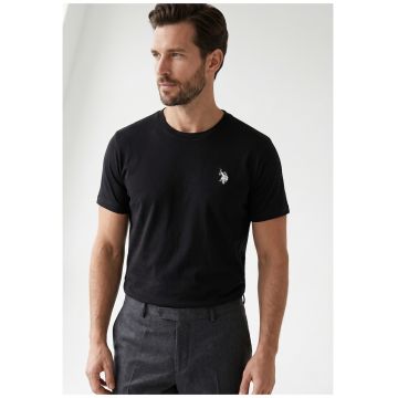 Tricou slim fit cu logo brodat - Negru