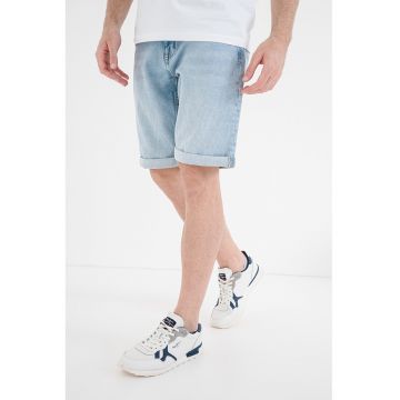 Bermude din denim cu talie medie John - Albastru deschis