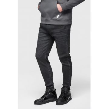 Blugi conici cu snur in talie - Negru carbon