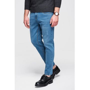 Blugi regular fit cu detalii deteriorate - Albastru