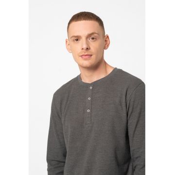 Bluza cu maneci lungi si decolteu Henley Noble - Gri inchis/Gri inchis