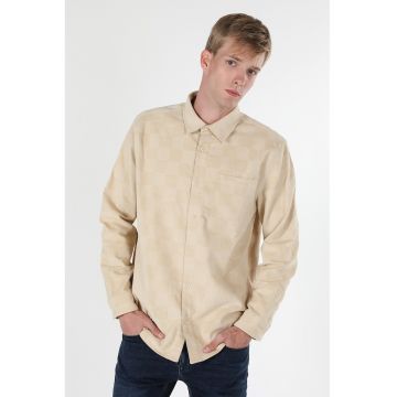 Camasa lejera cu model in carouri - Maro camel