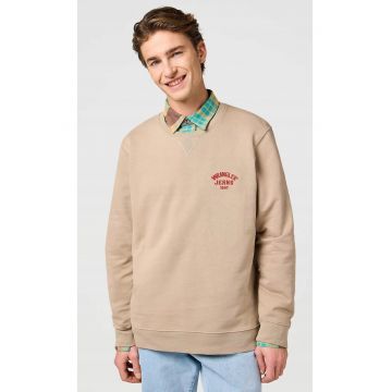 Hanorac barbati -  Crewneck - bej cu logo mic - bumbac 100%