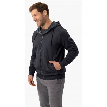 Hanorac cu gluga barbati - cu fermoar - buzunare - regular fit -  B-Fog - albastru marin melange - Bleumarin