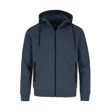 Hanorac cu gluga din bumbac - cu fermoar - buzunare - regular fit -  B-Mentis - verde masliniu - Bleumarin