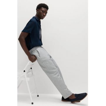 Pantaloni chino din amestec de in - Gri melange