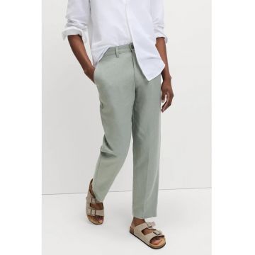 Pantaloni chino din amestec de in - Verde pal