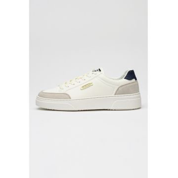 Pantofi sport low-cut de piele ecologica si piele intoarsa Straker Lea - Alb/Albastru ultramarin