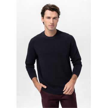 Pulover barbati din bumbac - clasic - material structurat - rotund -  S-Ford - albastru marin - Bleumarin