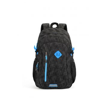 Rucsac unisex cu buzunare cu fermoar - Negru/Albastru