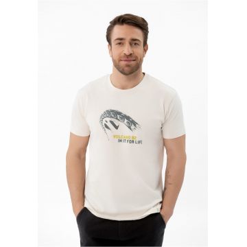 Tricou barbati din bumbac cu imprimeu grafic - maneca scurta - Regular Fit -  T-Init - crem - Crem