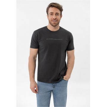 Tricou barbati din bumbac cu imprimeu pe piept - Comfort Fit - maneca scurta -  T-Klir - grafit - Gri grafit