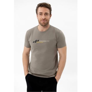 Tricou brabati din bumbacu cu imprimeu pe piept - maneca scurta - Regular Fit -  T-Subi - bej - Bej