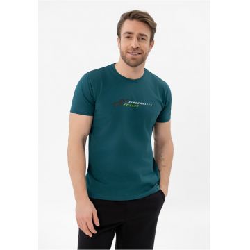 Tricou brabati din bumbacu cu imprimeu pe piept - maneca scurta - Regular Fit -  T-Subi - turcoaz - Turcoaz