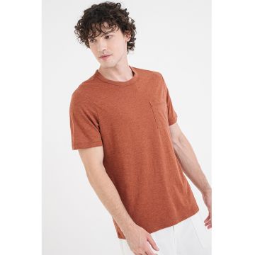 Tricou cu buzunar pe piept - Maro cognac