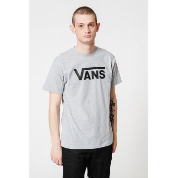 Tricou cu decolteu la baza gatului si imprimeu logo Classic - Gri