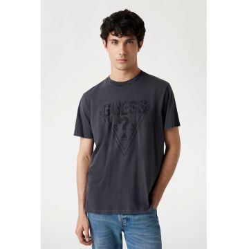 Tricou de bumbac cu aplicatie logo - Negru stins