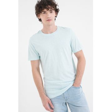 Tricou de bumbac cu decolteu la baza gatului - Turcoaz