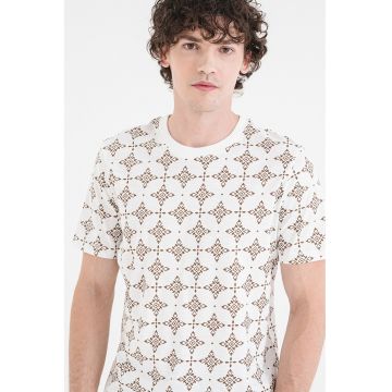 Tricou de bumbac cu model Flame - Maro inchis/Alb murdar