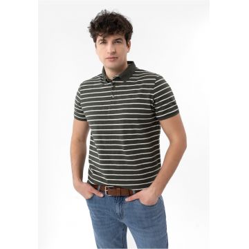 Tricou polo barbati cu dungi din bumbac - Regular Fit -  O-Lantiano - verde - Verde