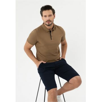Tricou polo barbati din bumbac - uni - Regular Fit -  O-Molti - bej - Bej
