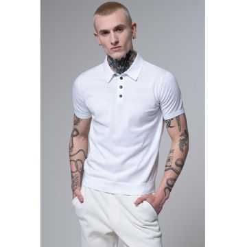 Tricou polo cu model uni - Alb optic