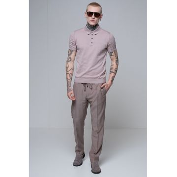 Tricou polo cu model uni - Maro taupe deschis