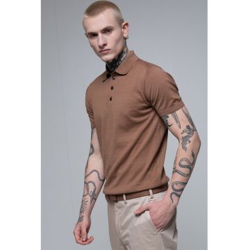 Tricou polo cu model uni - Maro