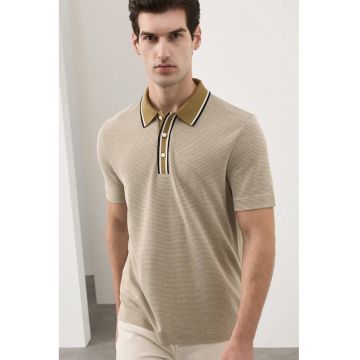 Tricou polo din amestec de modal - Bej/Verde masliniu