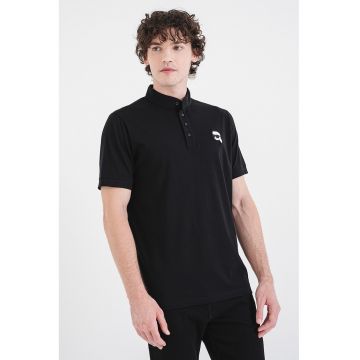 Tricou polo din bumbac cu aplicatie logo - Negru