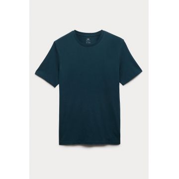 Tricou regular fit cu decolteu la baza gatului - Albastru petrol