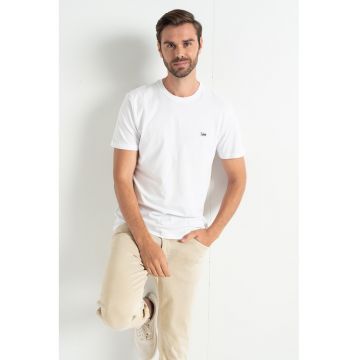 Tricou regular fit cu decolteu la baza gatului - din bumbac organic - Negru/Alb optic