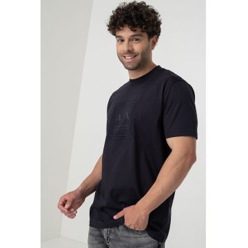 Tricou regular fit cu logo - Negru/Albastru inchis