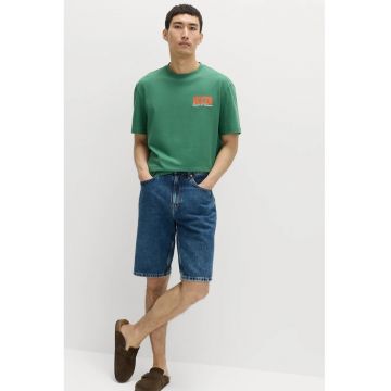 Tricou regular fit de bumbac cu model text - Verde aquamarin