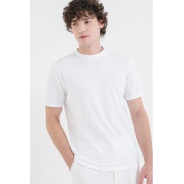 Tricou slim fit cu decolteu la baza gatului - Alb optic