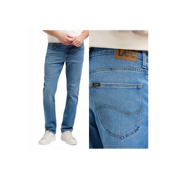 Blugi Barbati -  Brooklyn Straight - W36-L32 US - Albastru - Straight Fit - Bumbac - Design Clasic Casual - Ideal Pentru Uz Zilnic - Lungi