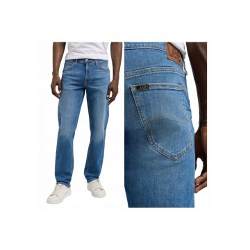Blugi Barbati -  Daren Zip Fly - W32-L34 US - Albastru - Straight Fit - Bumbac - Design Clasic Casual - Ideal Pentru Uz Zilnic - Lungi