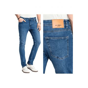 Blugi Barbati -  Straight Fit - Marime W40-L30 - Albastru - Straight Fit - Bumbac - Design Clasic Casual - Lungi - Ideal Pentru Uz Zilnic